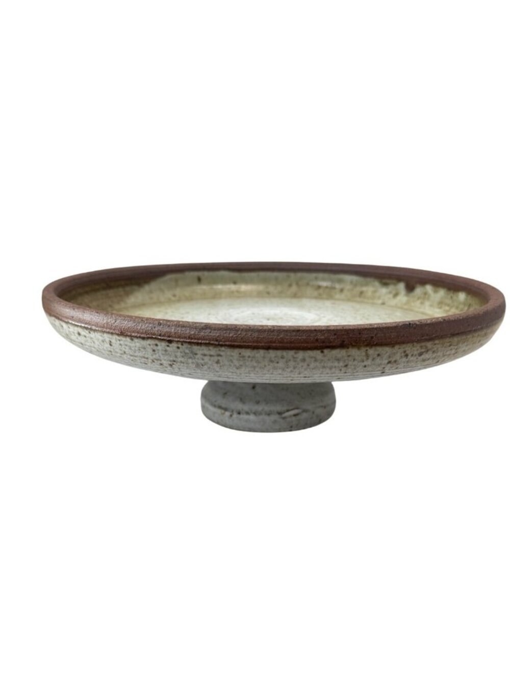 Vintage hand thrown Pedestal Bowl - Mid-Century Modern Stoneware Fruit Bowl/C